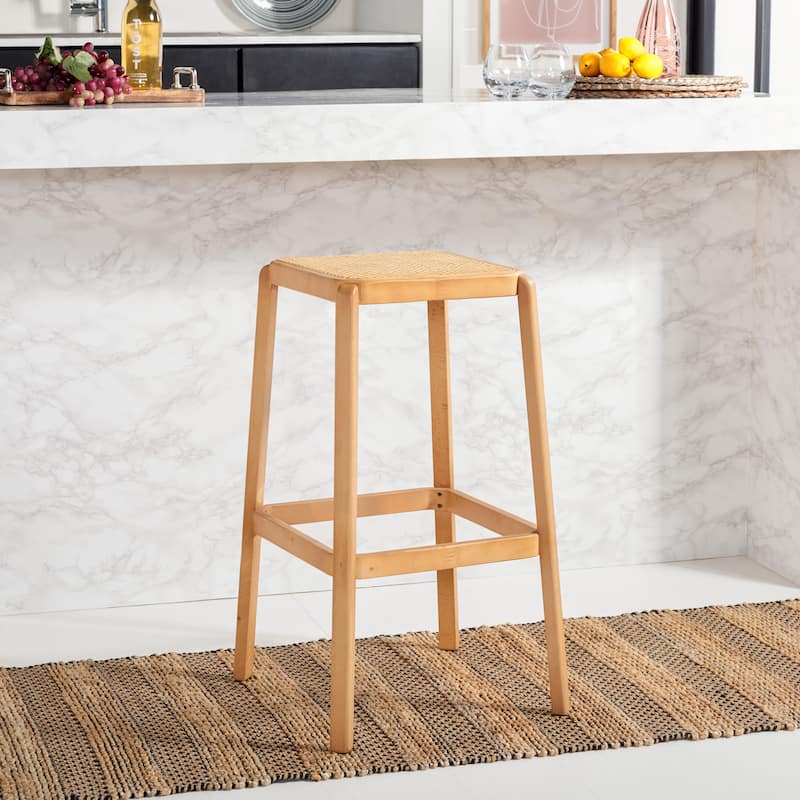 SAFAVIEH Fleta Backless Cane Bar Stool - 18" W x 18" D x 30" H - 18Wx18Dx30H