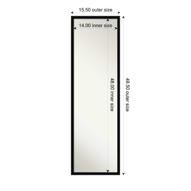 Incline Non-Beveled Wood Framed Full-Length On the Door Mirror - 16 x 50 in - Incline Black