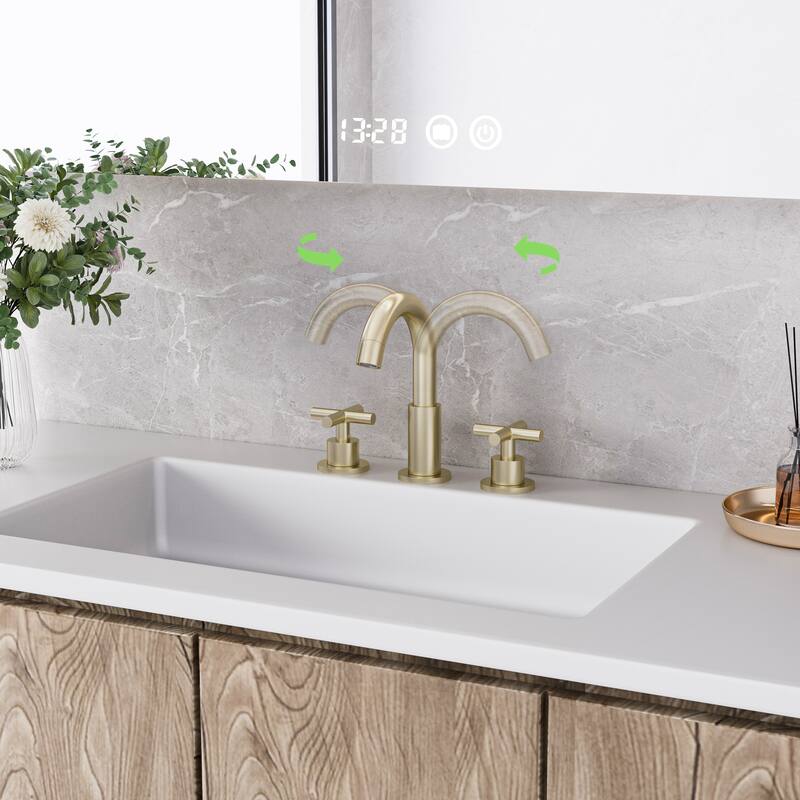 Modland 3-Hole Bathroom Faucet with 360-degree Swivel Spout & CEC Certified, Luxury Brushed Gold