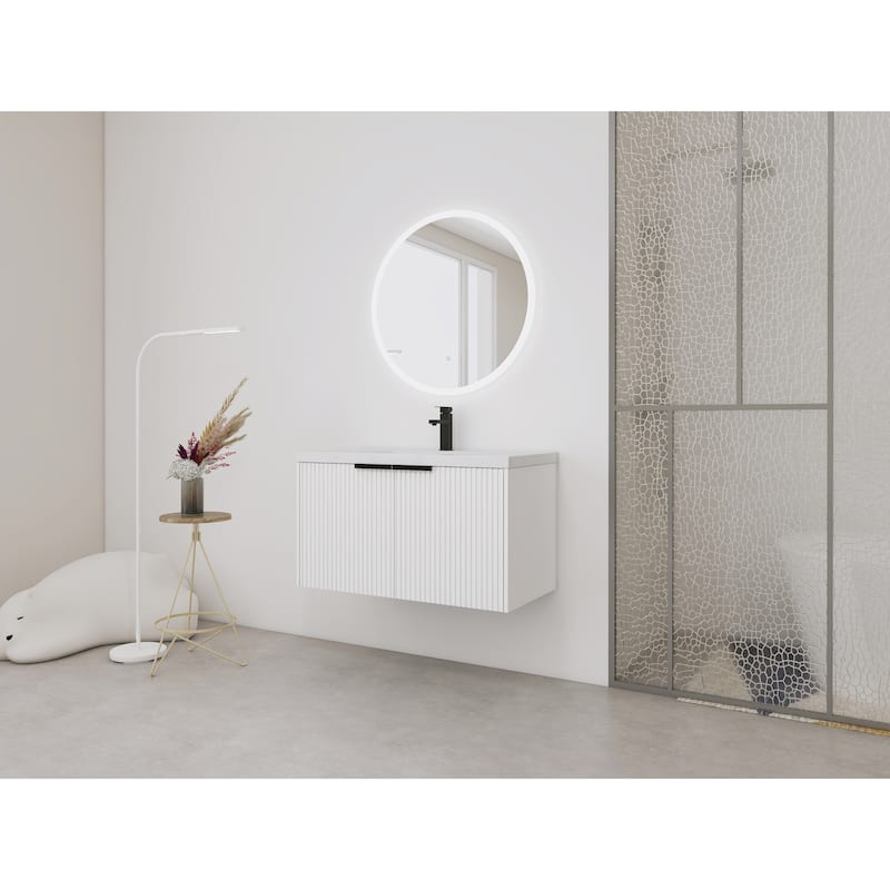Wall Mounted Bathroom Vanity with Resin Sink - White