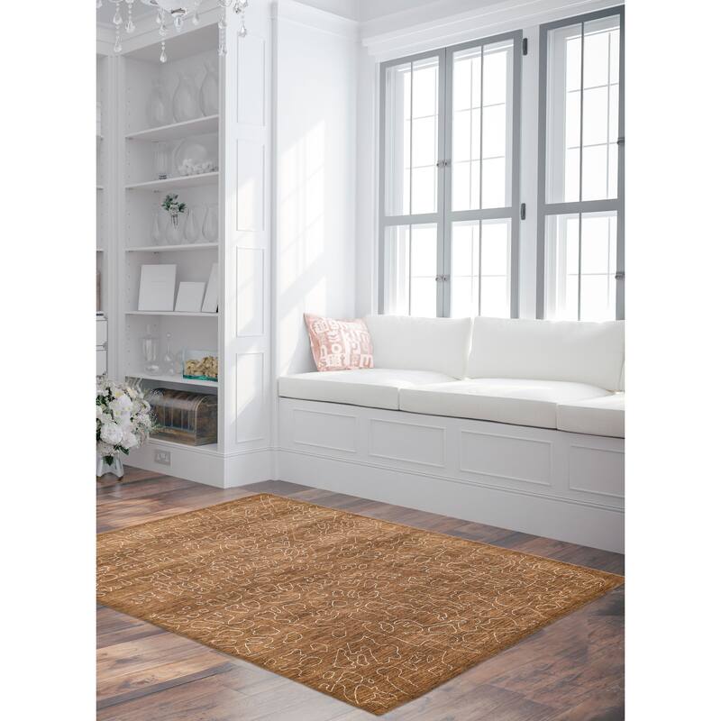 ECARPETGALLERY Hand Loomed Loreto Brown Viscose, Wool Rug - 5'5 x 7'7