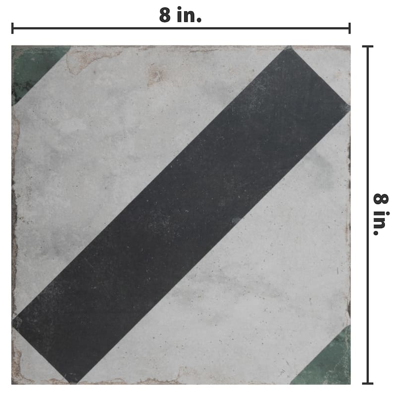 Merola Tile Renaissance Deco Emerald Frame 7-7/8" x 7-7/8" Porcelain Floor and Wall Tile