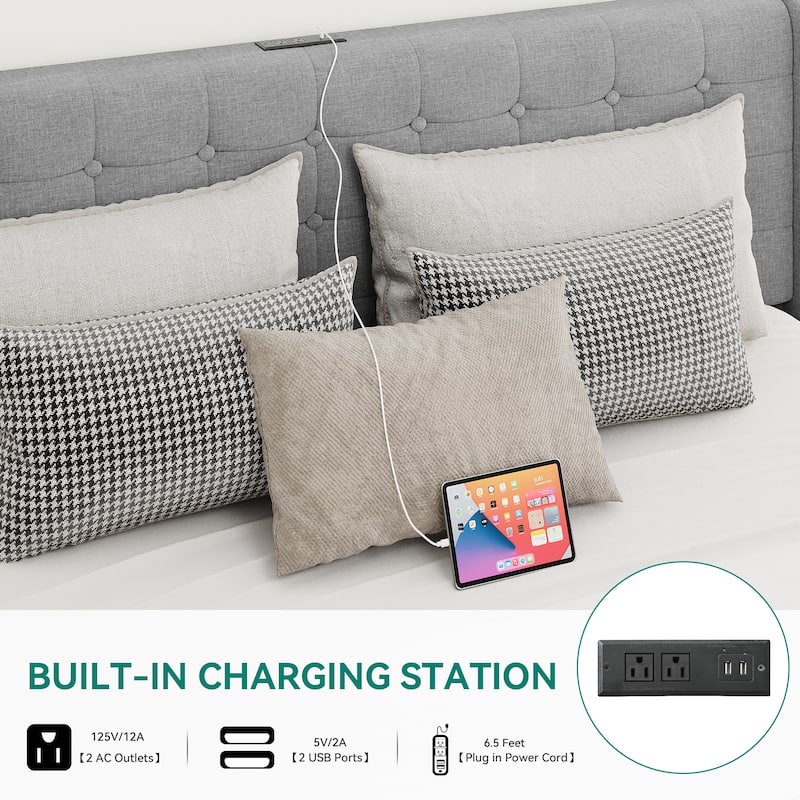 Moasis Upholstered Platform bed with a Hydraulic Storage System
