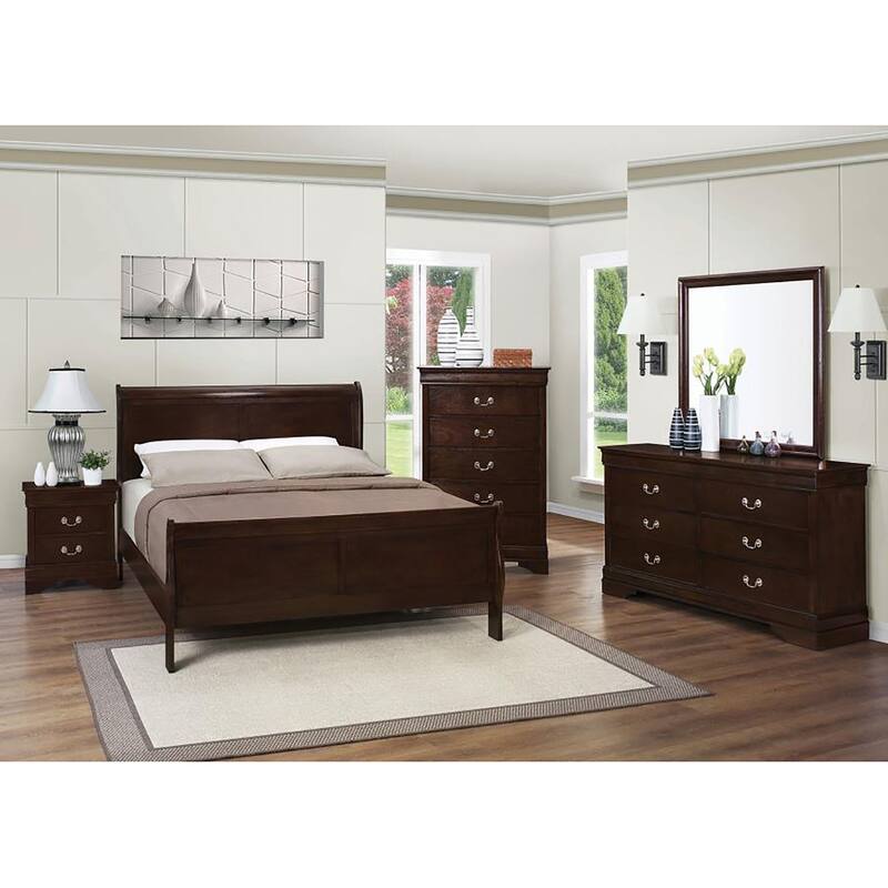 Full Size Wood Sleigh Bed with Louis Philippe Style and Box Spring Required