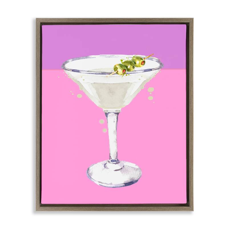 Stupell Bright Olive Martini Framed Floater Canvas Wall Art Design By Susan Jill - 25 x 31 - Brown