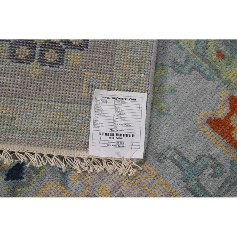 All-Over Gray Oushak Indian Area Rug Handmade Wool Carpet - 8'0" x 9'9"