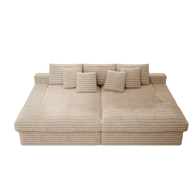 118.1" Oversized Boneless Double Chaise Lounge Sofa, Modern Corduroy Sectional Cloud Couch Loveseat Sleeper Bed, Floor Chair