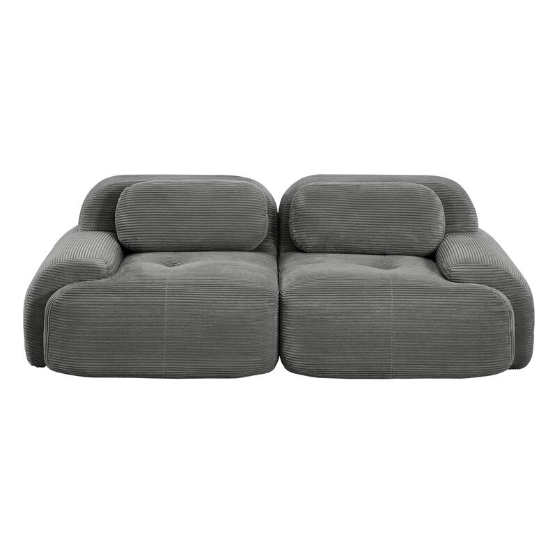 Anmytek 82 Inch Grey Corduroy Modular Loveseat Sofa with Curved Armrests and Anti Slip Design
