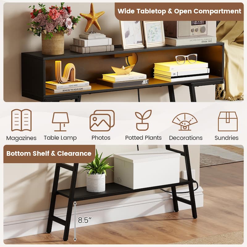 Gymax 40'' Console Table w/ Power Strip 3-Tier Entryway Table w/ RGB