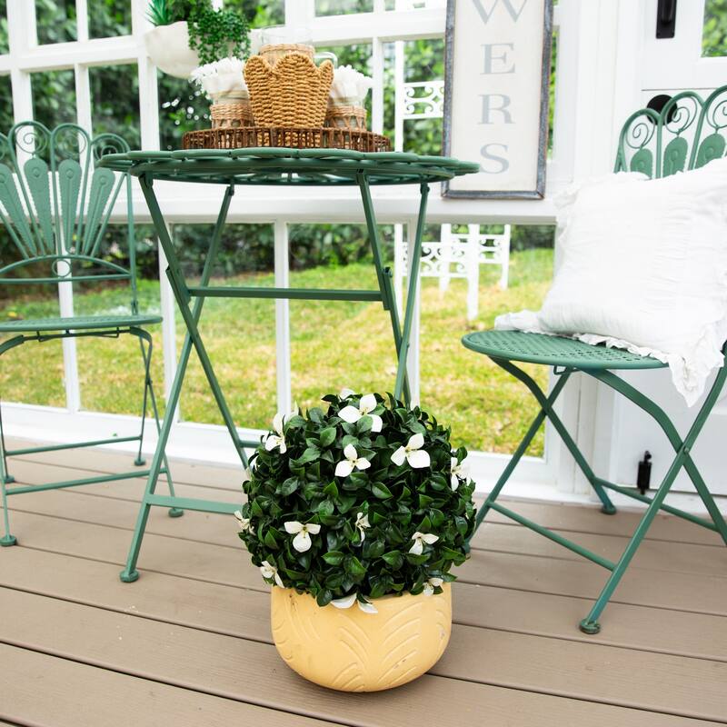 15-in UV Resistant Artificial Boxwood and Gardenia Topiary Plant - Green