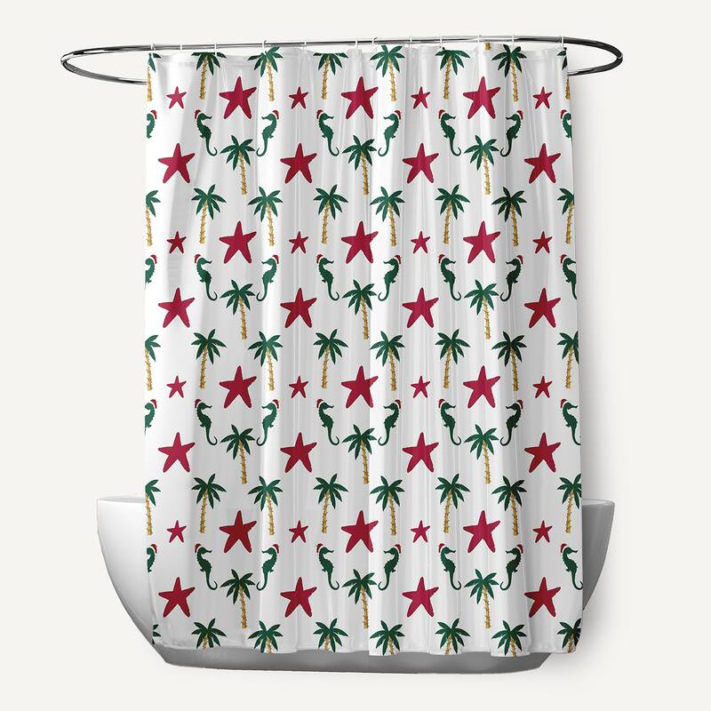 Christmas Beach Pattern Shower Curtain - Christmas Pink
