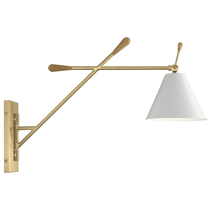 Kichler Finnick 20 Inch 1 Light Wall Sconce with a White shade in Champagne Gold and Natural Maple