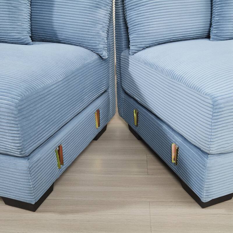 Oversized Cloud Modular Sectional Couch,Corduroy Fabric Extra-Wide Armrests Throw Pillows - Blue
