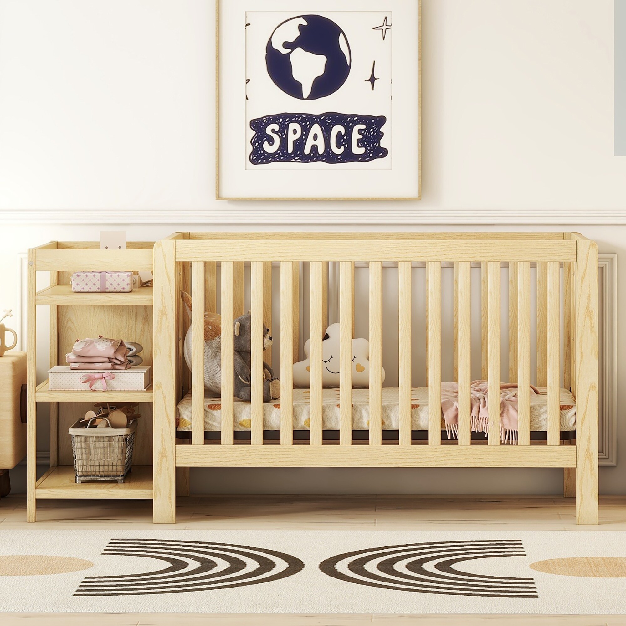 Crib with shelves sales