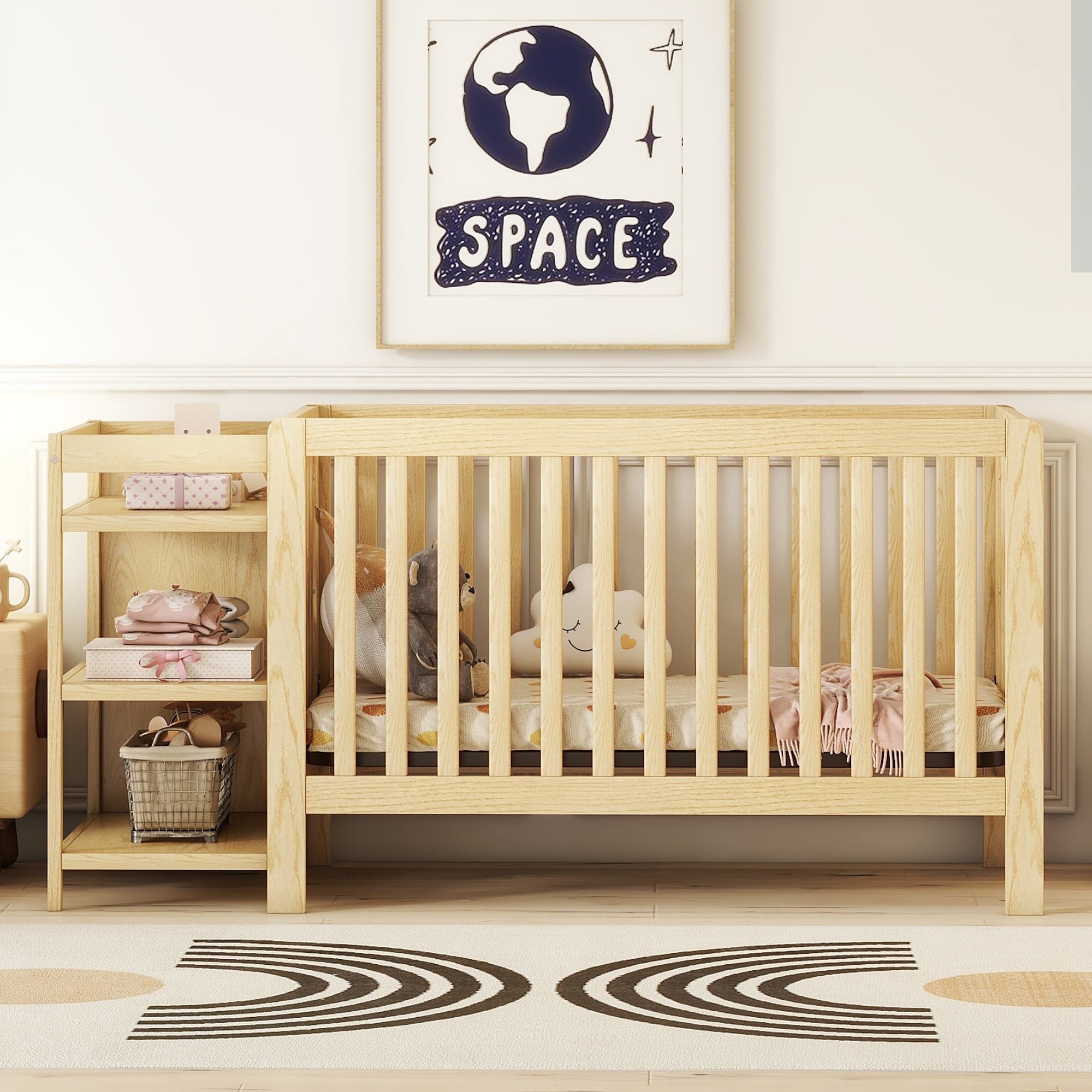 Natural Modern Simple Convertible Superior Quality Crib with - Main Image