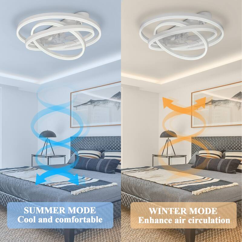Cusp Barn Modern 24-In Modern DIY Shape Ceiling Fan with Lights, Low Profile Flush Mount DC Motor Dimmable LED Ceiling Light