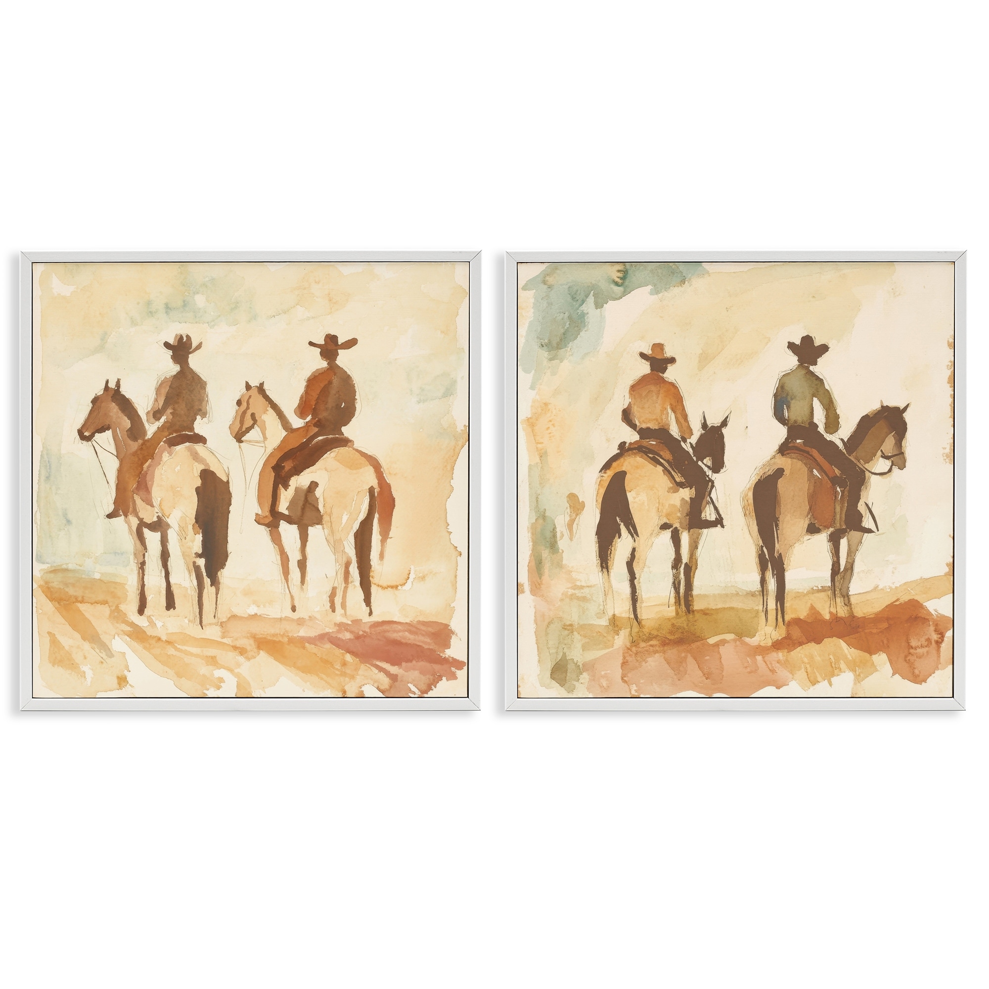Stupell Western Watercolor Cowboy Pairs Framed Giclee Art Design By Petal Prints Design (Set of 2)
