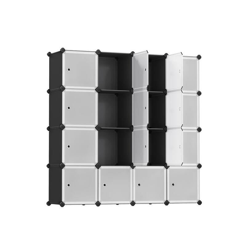 Modern Multi-Cube Storage Rack with Strong ABS Connectors and Secure Door Hooks for Tight Closure - 16-Cubes - Black-White