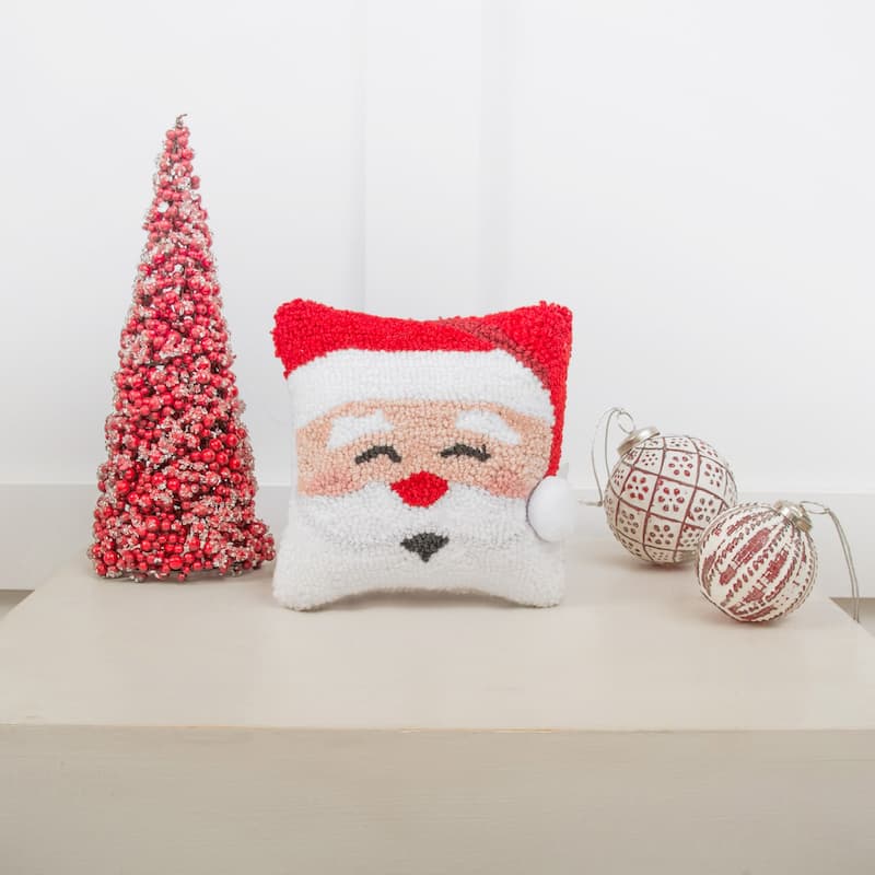 Christmas Happy Santa Hooked Decorative Accent Throw Pillow