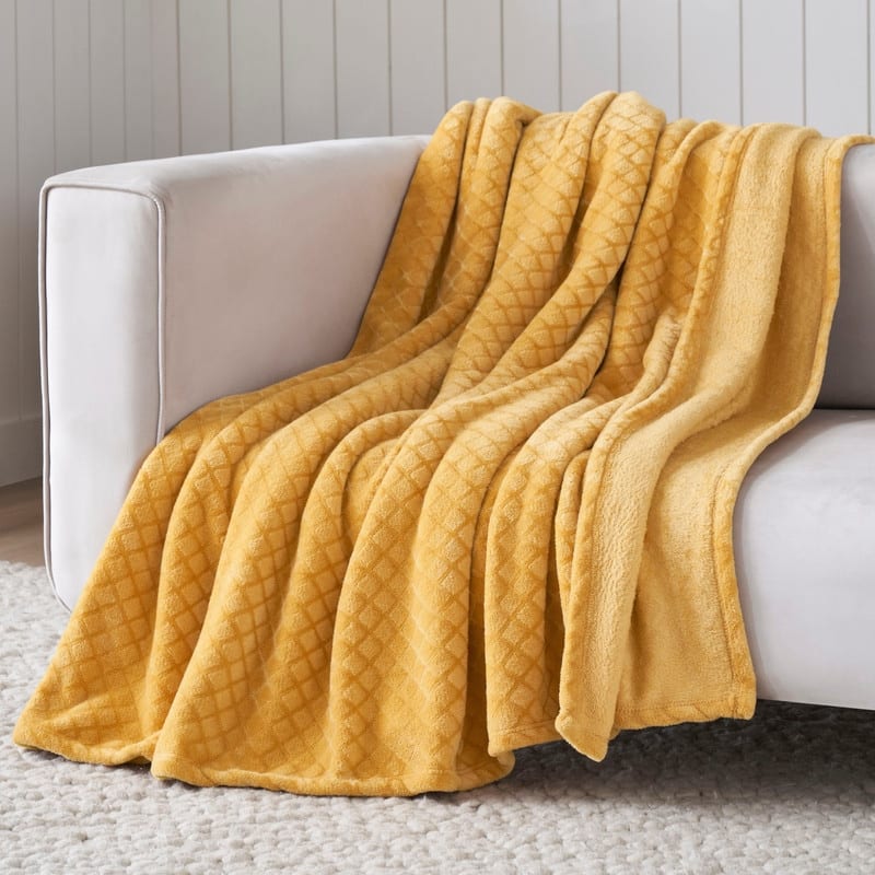 Superior Alaska Quilted Diamond Plush Fleece Blanket For Couch or Bed - Throw - Gold