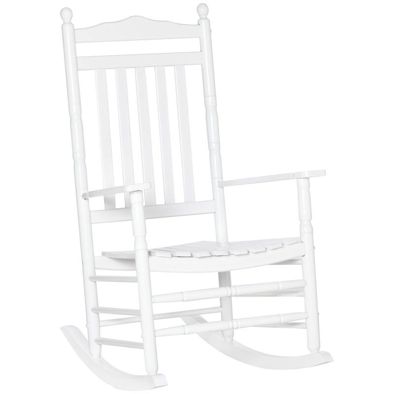 White Poplar Wood Rocking Chair with Ergonomic Backrest and Armrest - 26.25" W x 34" D x 45.75" H - White