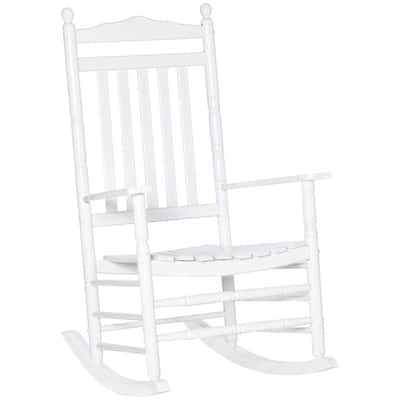 White Poplar Wood Rocking Chair with Ergonomic Backrest and Armrest - 26.25" W x 34" D x 45.75" H