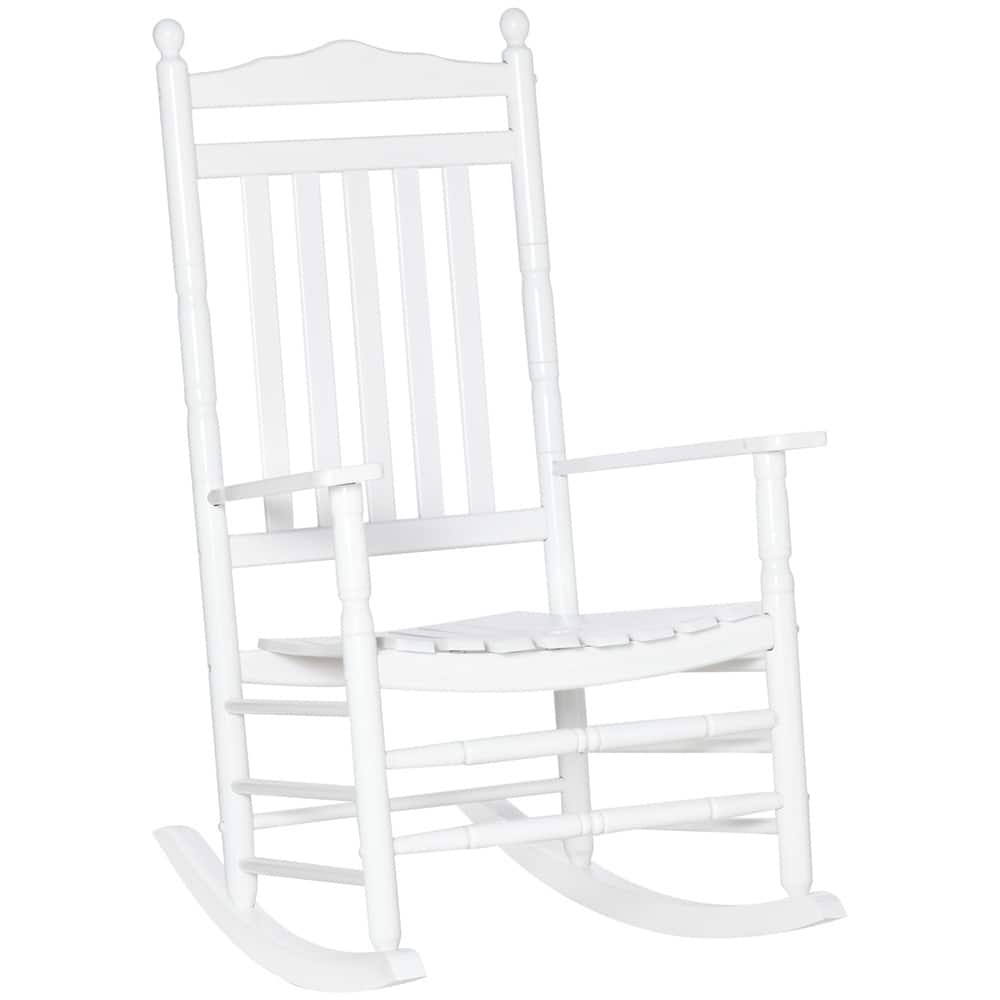 White Poplar Wood Rocking Chair with Ergonomic Backrest and Armrest - 26.25" W x 34" D x 45.75" H