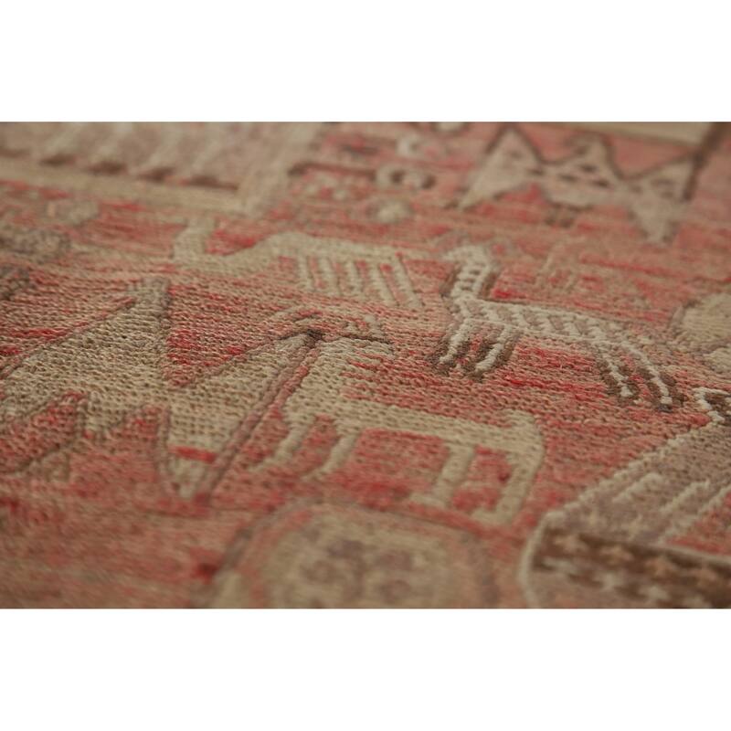 Hand Woven Oriental 100% Wool Carpet Traditional Tribal Pink Sumak Runner Rug - 10' 2'' X 3' 9''
