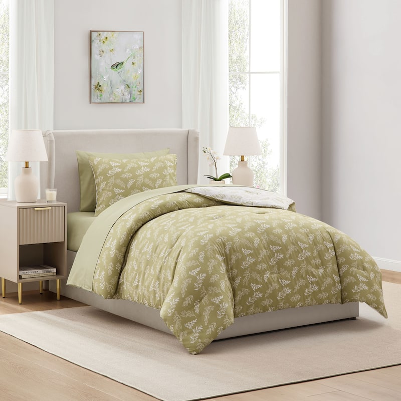 Empyrean 7 Pc Botanical Comforter Set with Sheets, Soft Breathable Lightweight Bedding Bag