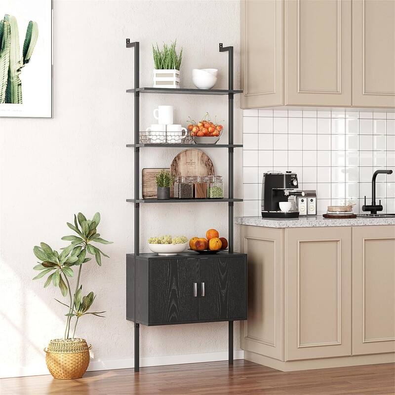 Ladder Bookshef with Cabinet Wall Mounted Bookcases - 13.8"D x 23.6"W x 72.8"H