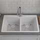 preview thumbnail 18 of 36, Lexicon Platinum Quartz 33 Inch Double Equal Bowl Undermount Kitchen Sink with Bottom Grids and Strainers , Disposal Flange