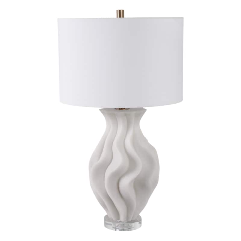 Stone Quartz Table Lamp Wavy Textured Base Fabric Shade - 29" White - 16" x 16" x 29" - 16" x 16" x 29" - White
