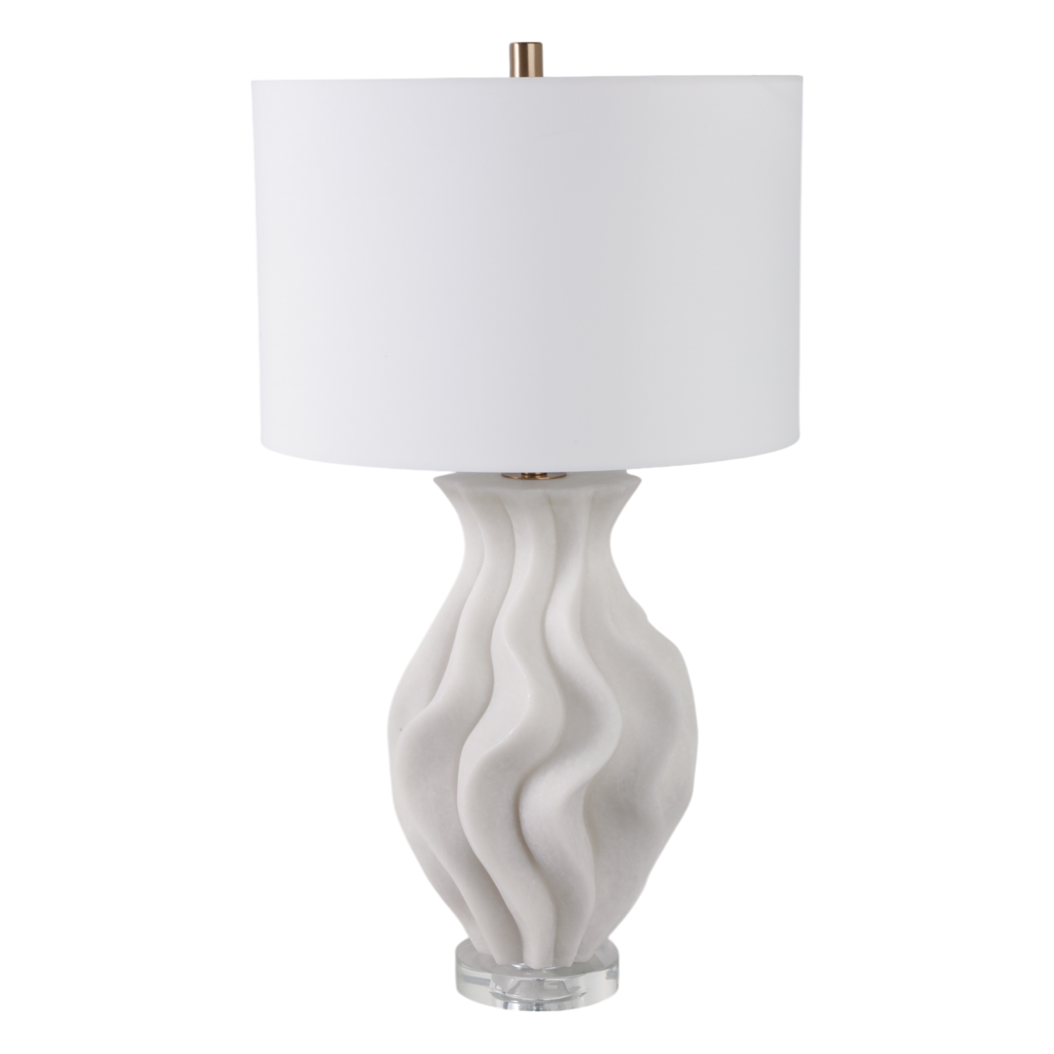 Stone Quartz Table Lamp Wavy Textured Base Fabric Shade - 29" White - 16" x 16" x 29"
