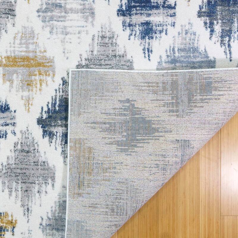 Gertmenian Baran Mosul Modern Industrial Ivory/Blue Diamond Patchwork Area Rug