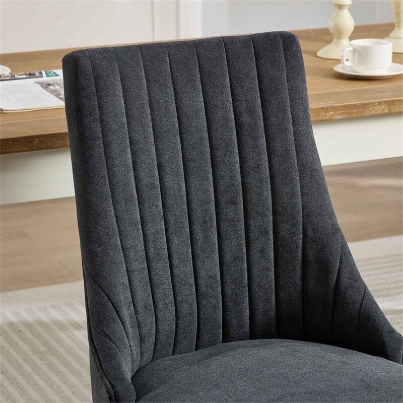 Set of 2 Fabric Upholstered Kitchen Dining Chairs with Solid Wood Legs