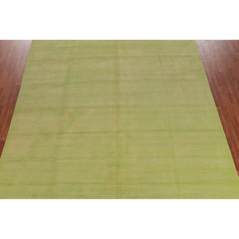 Pistachio Green Solid Gabbeh Persian Area Rug Handmade Wool Carpet - 9'5" x 12'2"