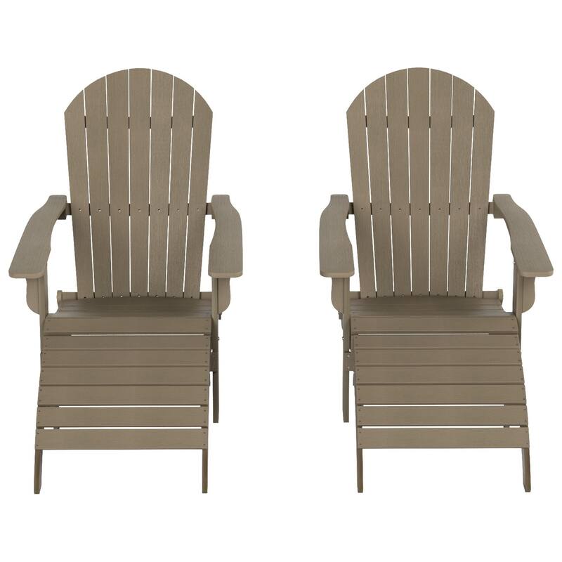 Vineyard HIPS Outdoor Folding Eco-Friendly All Weather Seashell Adirondack Chairs with Ottomans (4-Piece Set)