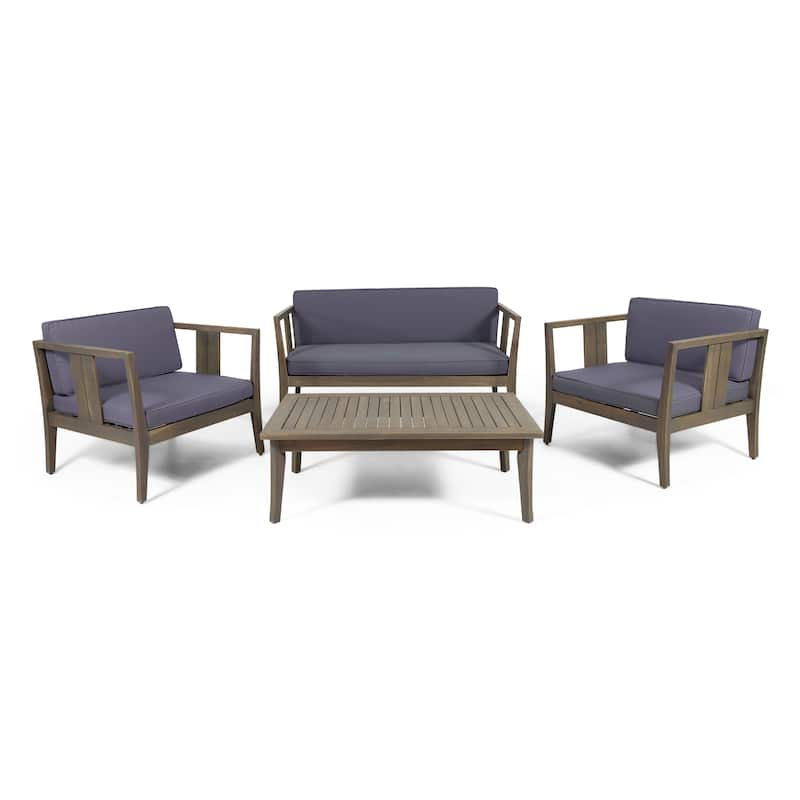 Nicholson Outdoor 4-seat Acacia Chat Set by Christopher Knight Home - Gray+Dark Gray
