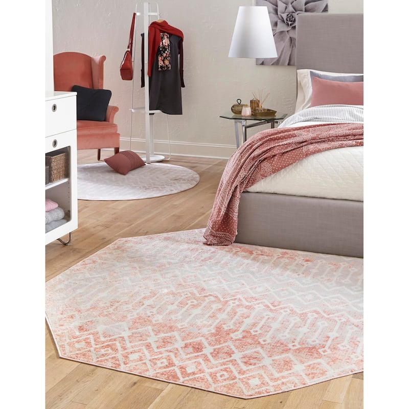 Contemporary Pico Collection Area Rug - 7'x7' Octagon - Rose-Ivory