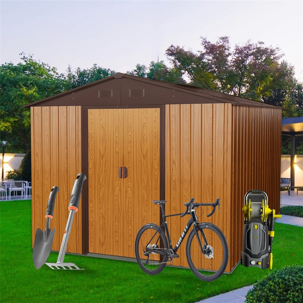 Coffee 10FT x 8FT Outdoor Metal Storage Shed with Metal Floor Base