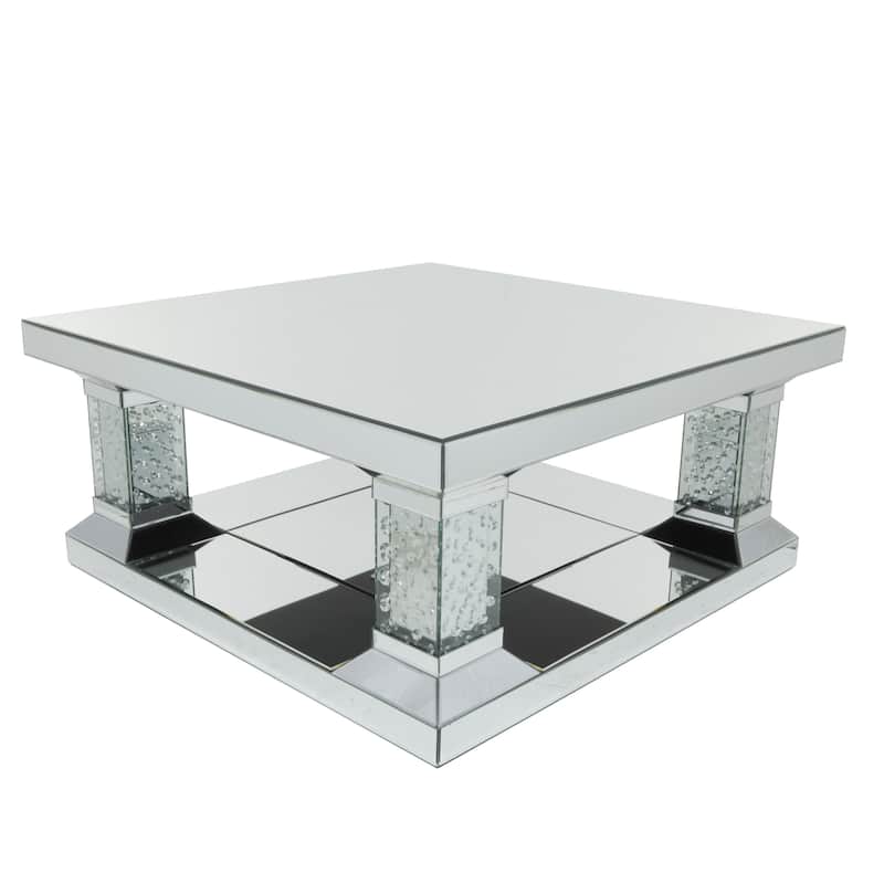 Glass Mirrored Coffee Table with Crystal Embellishments - Silver - Roche River Decor