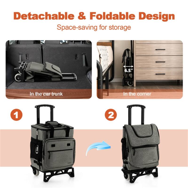 40L Rolling Cooler Bag with Wheels and Adjustable Handle - 15" x 11" x 17"