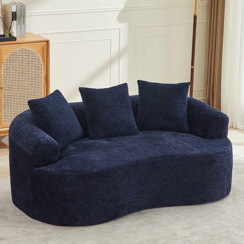 63.2" Modern Small Loveseat Sofa, Chenille Boneless Couch, Deep Seat Sofa with 3 Pillows
