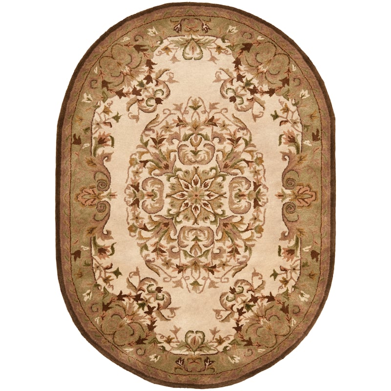 SAFAVIEH Handmade Heritage Hot Air Balloon Traditional Oriental Wool Rug - 4'6" x 6'6" Oval - Beige/Green