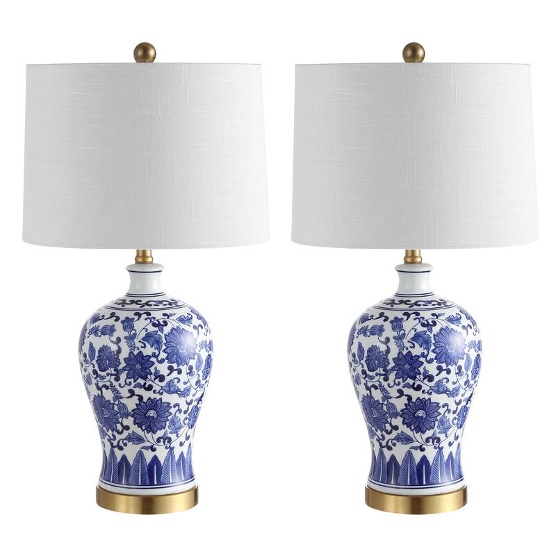 Allen 25.75" Ceramic/Metal LED Table Lamp, Blue/White (Set of 2) by JONATHAN Y