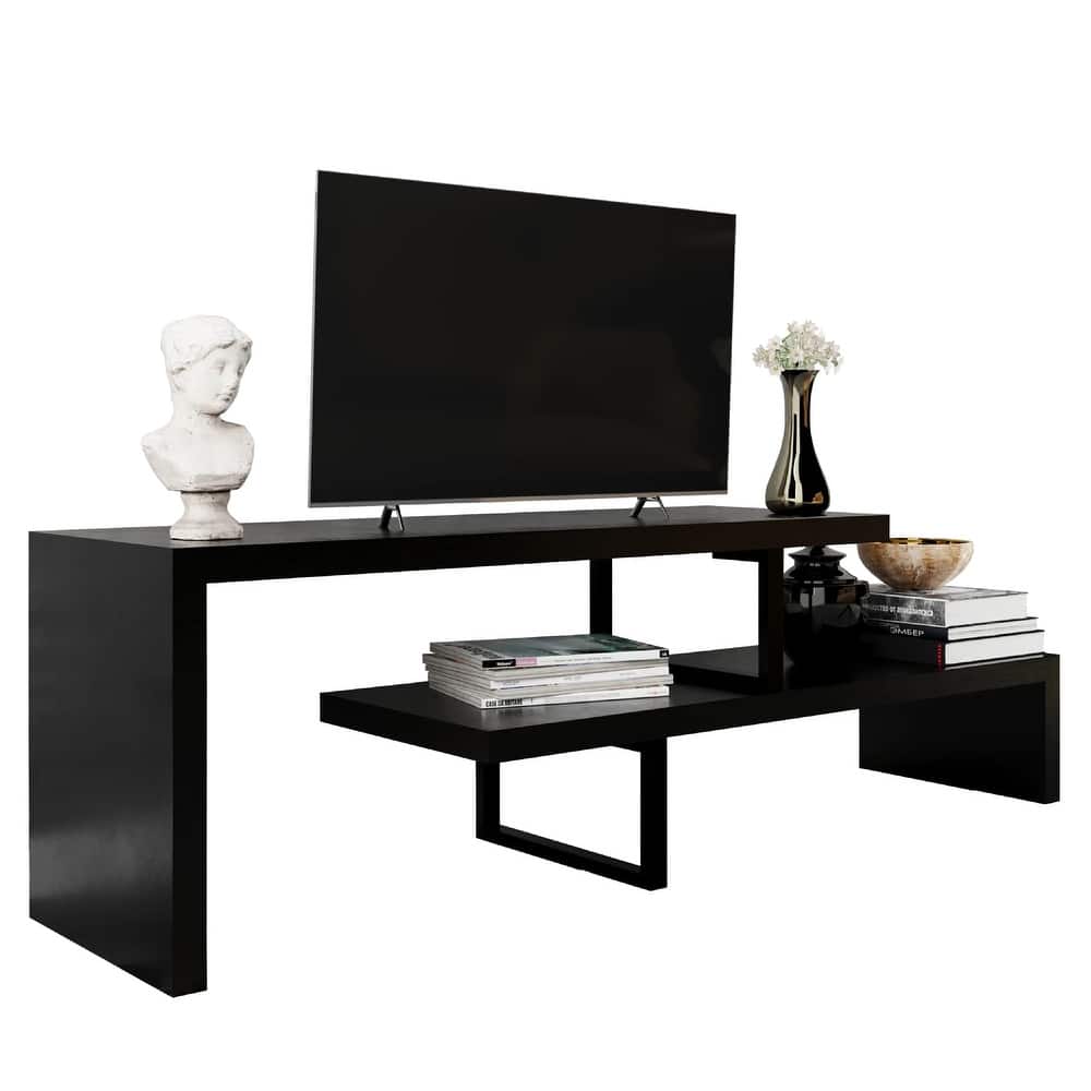 Orford Minimalist Modern MDF Wooden Shelves TV Console Entertainment Stand with Iron Legs Low Maintenance