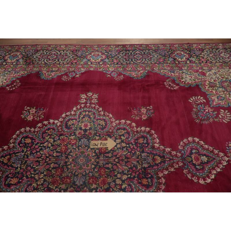 Hand Knotted Oriental 100% Wool Carpet Traditional Floral Pink Kerman Area Rug - 13' 10'' X 9' 9''