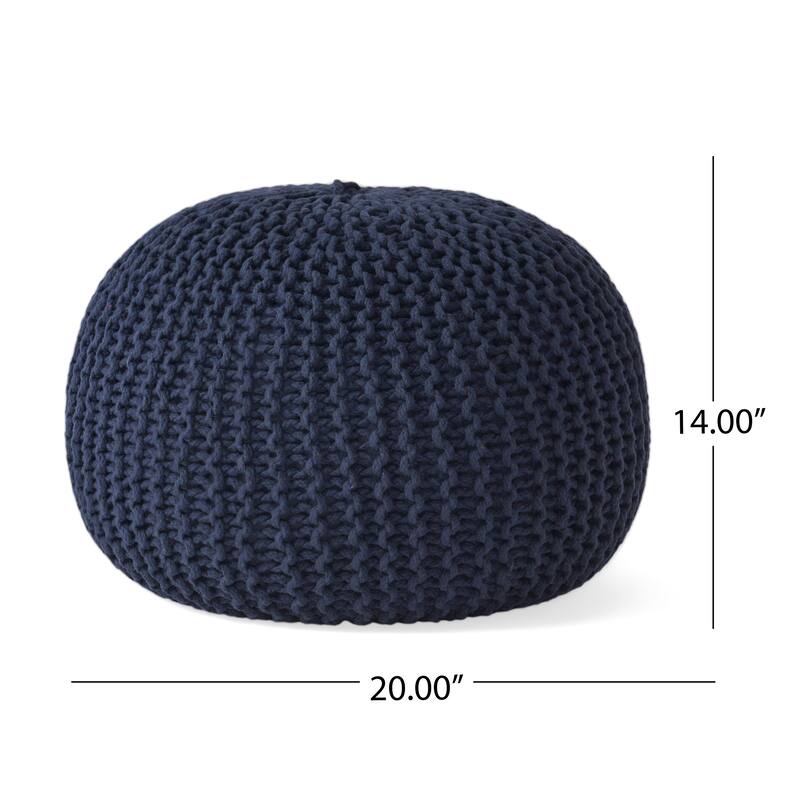 Nahunta Modern Knitted Cotton Round Pouf by Christopher Knight Home