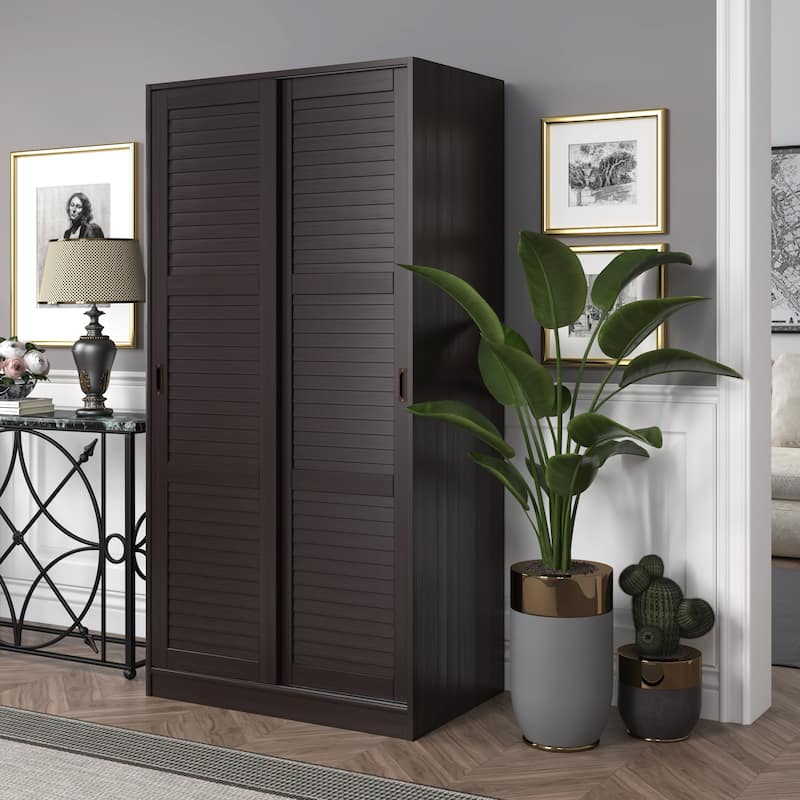 Palace Imports 100% Solid Wood 2-Sliding Door Wardrobe Armoire with Mirrored, Closed Louvered or Raised Panel Doors - Java