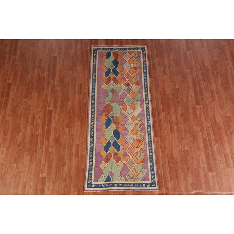 Hand Knotted Oriental 100% Wool Carpet Transitional All-Over Purples Oushak Runner Rug - 7' 10'' X 3' 0''